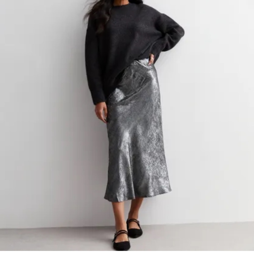Loft Metallic Midi Slip Skirt